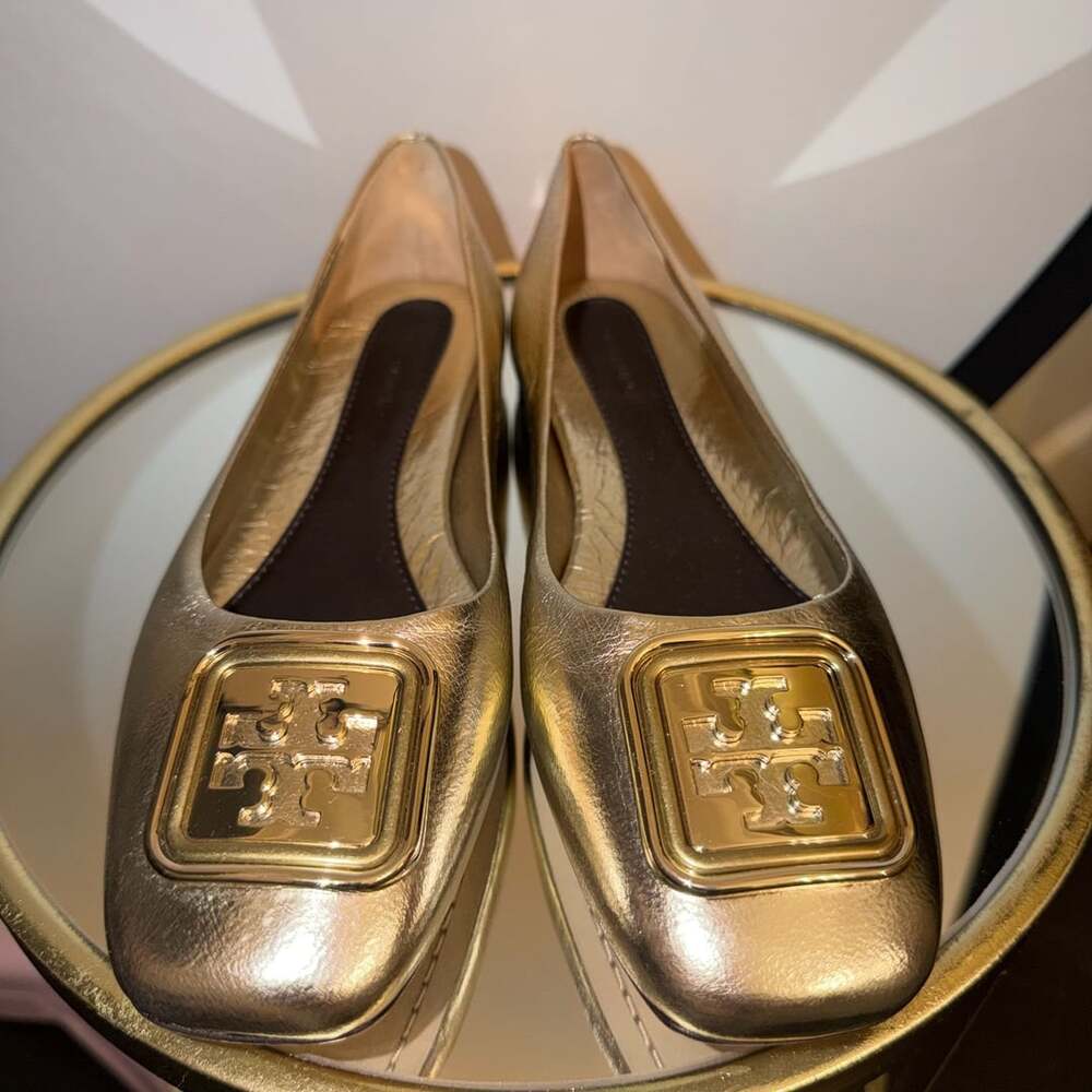Tory Burch Georgia Ballet Flats Gold Metallic Leather